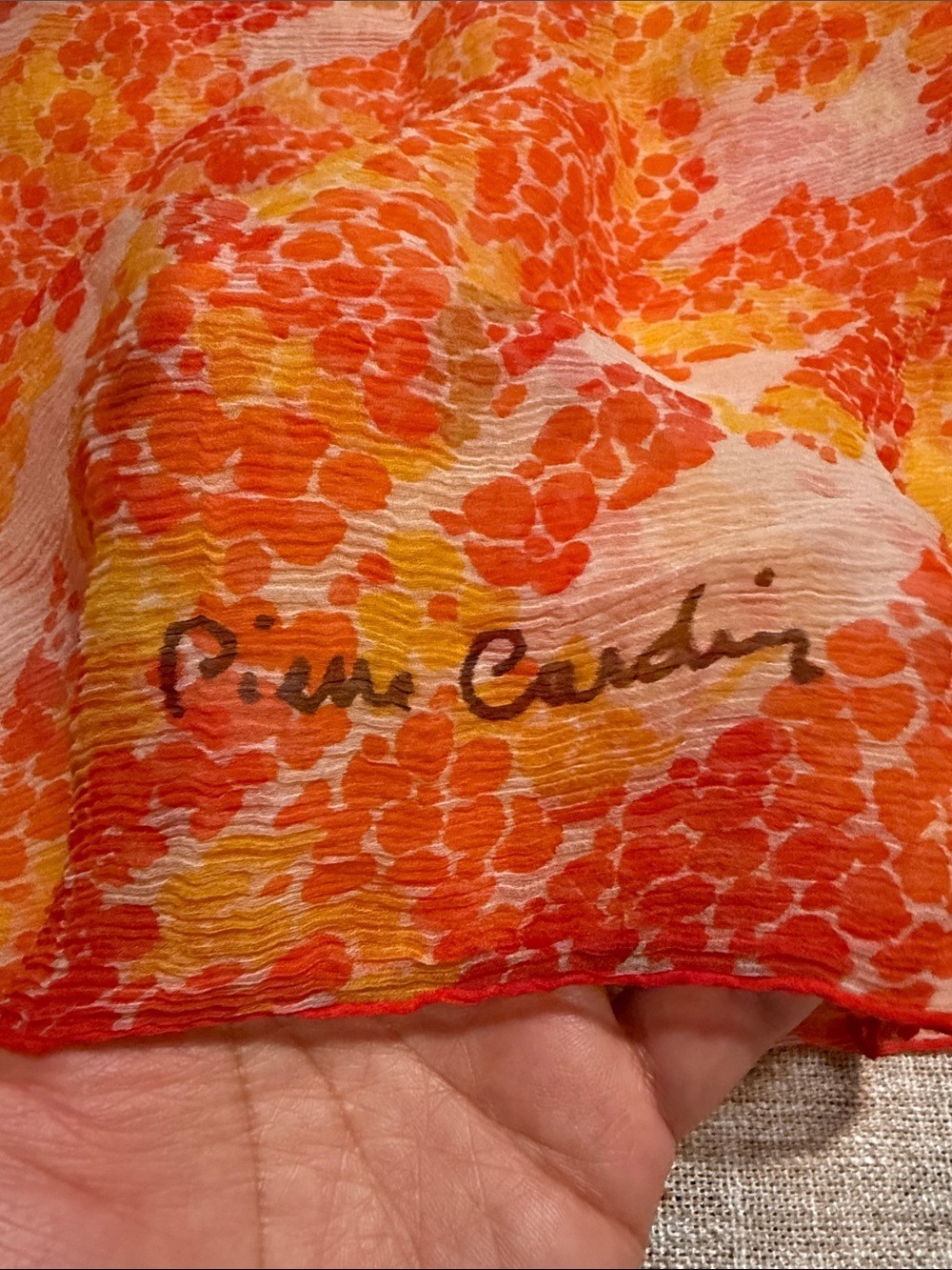 Pierre Cardin Orange Yellow Floral Dot Silk Scarf